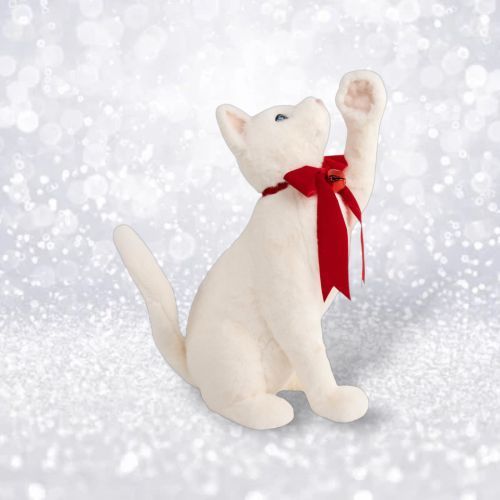 PRE-ORDER 21&quot; White Cat With Red Bow Christmas Decor *SHIPS 8/2025* NEW 2025
