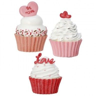 4.5&quot; RESIN VALENTINE CUPCAKES SET OF 3 Valentines Day Decor