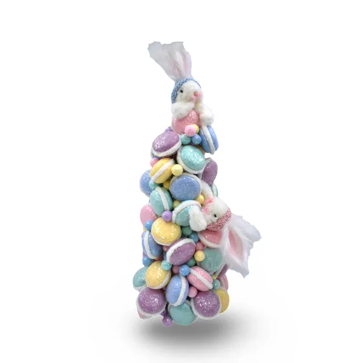 FOAM FABRIC MACARON TREE WITH BUNNIES 21&quot; Easter Decor  NEW 2025
