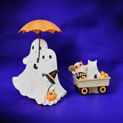 Ghost Couple Pulling Cart Halloween Decor *SHIPS WITHIN 10 DAYS* NEW 2025