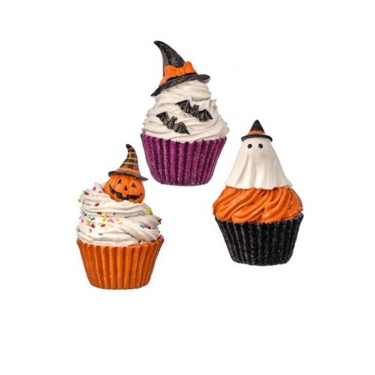 PRE-ORDER 4.5&quot; RESIN HALLOWEEN CUPCAKES Set Of 3 Halloween Decor *SHIPS 8/2025* NEW 2025