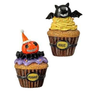 PRE-ORDER 5&quot; RESIN BAT &amp; PUMPKIN CUPCAKES Set Of 2 Halloween Decor *SHIPS 8/2025* NEW 2025
