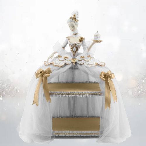 PRE-ORDER 37&quot; White/Gold Marie Antoinette Cake Displayer Christmas Decor *SHIPS 8/2025* NEW 2025