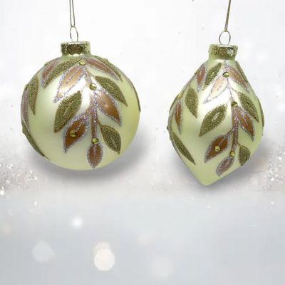 PRE-ORDER Gold Leaves Ornament Set Of 2 Christmas Decor *SHIPS 8/2025* NEW 2025