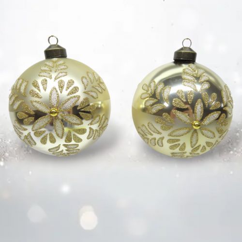 PRE-ORDER Gold Pattern Flowers Ornament Set Of 2 Christmas Decor *SHIPS 8/2025* NEW 2025