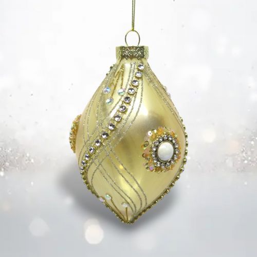 PRE-ORDER Gold With Jewels Teardrop Ornament Christmas Decor *SHIPS 8/2025* NEW 2025