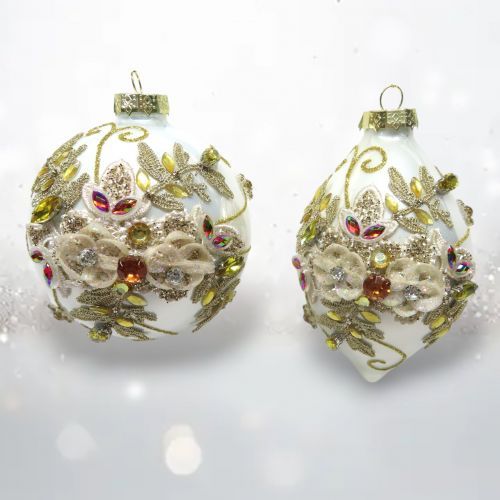 PRE-ORDER White/Gold Flower Ornament Set Of 2 Christmas Decor *SHIPS 8/2025* NEW 2025