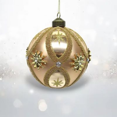 PRE-ORDER 4.25&quot; Glass Gold Ball With Jewels Ornament Christmas Decor *SHIPS 8/2025* NEW 2025