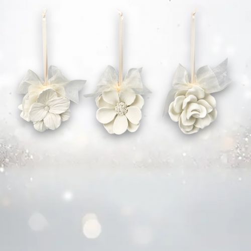 White Flower Ornament Set Of 3 Christmas Decor *SHIPS WITHIN 10 DAYS NEW 2025