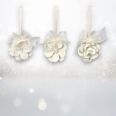 White Flower Ornament Set Of 3 Christmas Decor *SHIPS WITHIN 10 DAYS NEW 2025