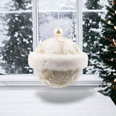 7&quot; Round Fur Trim Ornaments Set Of 2 Christmas Decor *SHIPS WITHIN 10 DAYS* NEW 2025