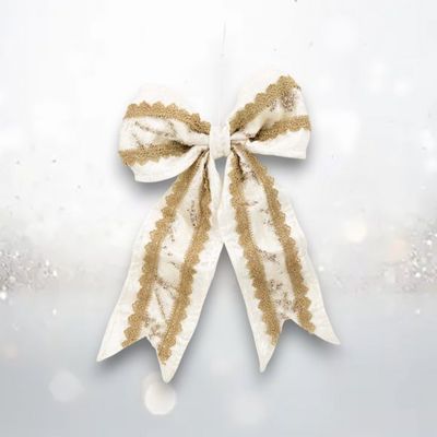 PRE-ORDER 16&quot; Winter Lace Bow Foam/Fabric Christmas Decor *SHIPS 8/2025* NEW 2025