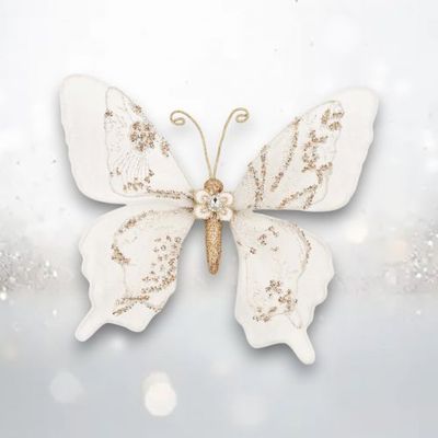 PRE-ORDER 10.5&quot; Winter Lace White Butterfly Christmas Decor *SHIPS 8/2025* NEW 2025