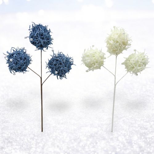PRE-ORDER Blue/White Pom Pom Picks Set Of 2 Christmas Decor *SHIPS 8/2025* NEW 2025