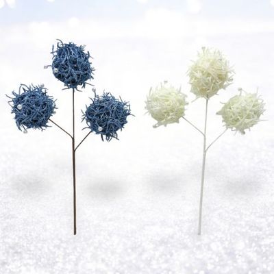 PRE-ORDER Blue/White Pom Pom Picks Set Of 2 Christmas Decor *SHIPS 8/2025* NEW 2025