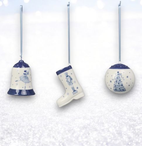 PRE-ORDER Shaped Porcelain Ornament Set Of 3Christmas Decor *SHIPS 8/2025* NEW 2025