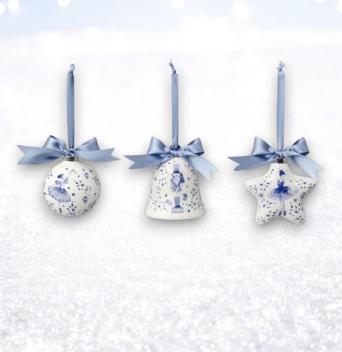 PRE-ORDER Porcelain Nutcracker Suite Ornament Set Of 3 Christmas Decor *SHIPS 8/2025* NEW 2025