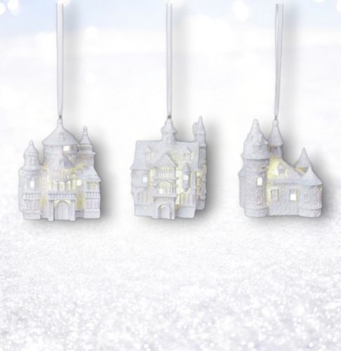 LED Castles Ornament Set Of 3 Christmas Decor *SHIPS WITHIN 10 DAYS* NEW 2025