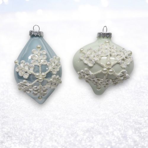 PRE-ORDER Blue/White Pearl Ornament Set Of 2 Christmas Decor *SHIPS 8/2025* NEW 2025