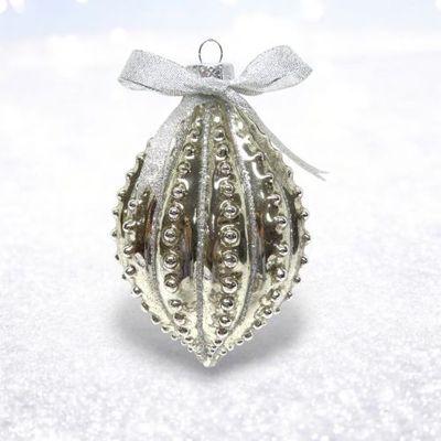 Silver With Bow Ornament Set Of 2 Christmas Decor *SHIPS WITHIN 10 DAYS* NEW 2025