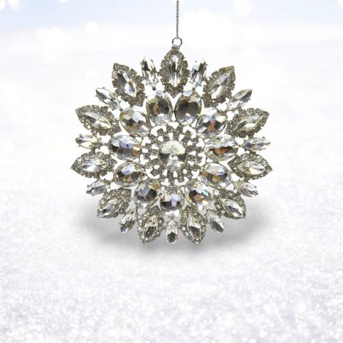 PRE-ORDER 4&quot; Silver Jeweled Flower Ornament Christmas Decor *SHIPS 8/2025* NEW 2025