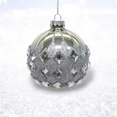 PRE-ORDER Silver Ball With Diamonds Ornament Christmas Decor *SHIPS 8/2025* NEW 2025