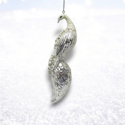PRE-ORDER Silver Peacock Ornament Christmas Decor *SHIPS 8/2025* NEW 2025
