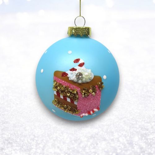 PRE-ORDER Blue Ball With Cake Slice Bar Ornament Christmas Decor *SHIPS 8/2025* NEW 2025