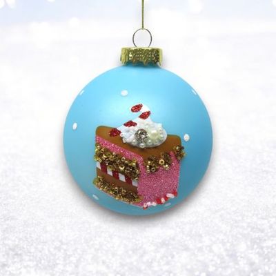 Blue Ball With Cake Slice Bar Ornaments Set Of 2 Christmas Decor *SHIPS WITHIN 10 DAYS* NEW 2025