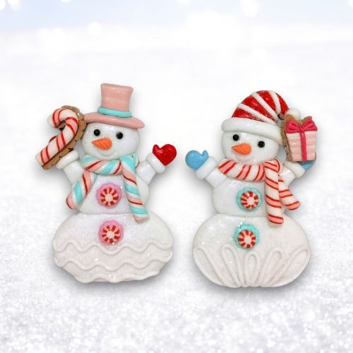 PRE-ORDER Pastel Snowman Claydough Ornament Set Of 2 Christmas Decor *SHIPS 8/2025* NEW 2025