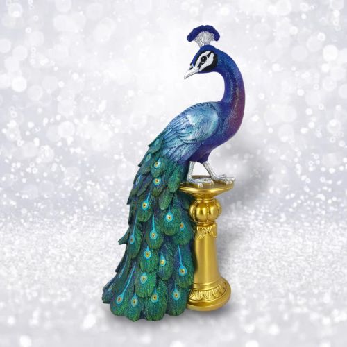PRE-ORDER 18&quot; Peacock On Pedestal Christmas Decor *SHIPS 8/2025* NEW 2025