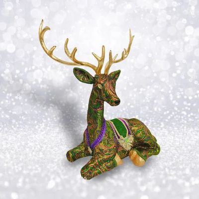 PRE-ORDER 19&quot; Peacock Deer Laying Down Christmas Decor *SHIPS 8/2025* NEW 2025