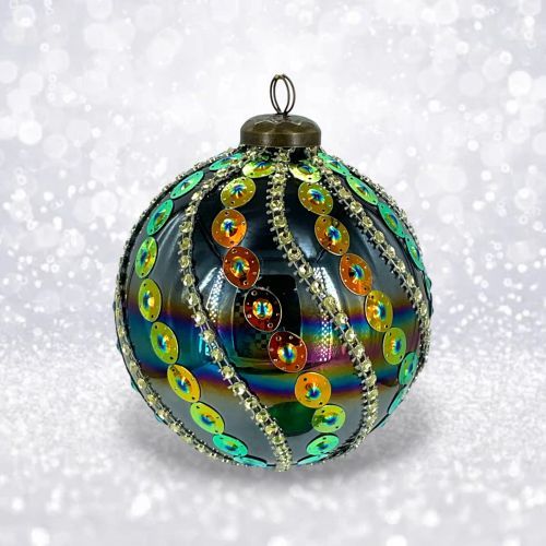 PRE-ORDER Sequin Stripe Peacock Ornament Christmas Decor *SHIPS 8/2025* NEW 2025