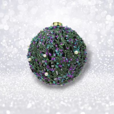 PRE-ORDER 5&quot; Beaded Ball Ornament Christmas Decor *SHIPS 8/2025* NEW 2025