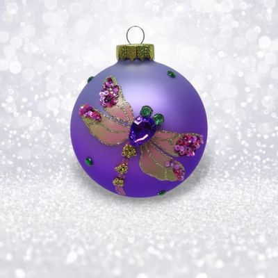 PRE-ORDER Purple Ball With Dragonfly Ornament Christmas Decor *SHIPS 8/2025* NEW 2025
