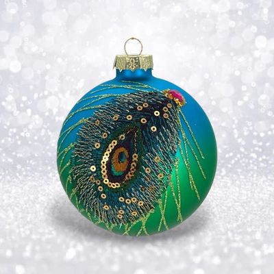 PRE-ORDER Teal Peacock Feather Ornament Christmas Decor *SHIPS 8/2025* NEW 2025