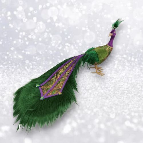 PRE-ORDER 24&quot; Teal Purple Fur Peacock Christmas Decor *SHIPS 8/2025* NEW 2025