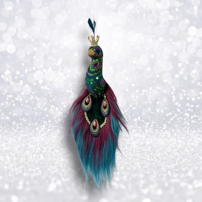 10" Hanging Peacock Head Ornament Set Of 2 Christmas Decor *SHIPS WITHIN 10 DAYS* NEW 2025