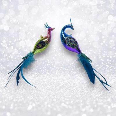PRE-ORDER Glass Peacock Ornament Set Of 2 Christmas Decor *SHIPS 8/2025* NEW 2025