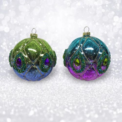 PRE-ORDER Peacock Ball Ornament Set Of 2 Christmas Decor *SHIPS 8/2025* NEW 2025