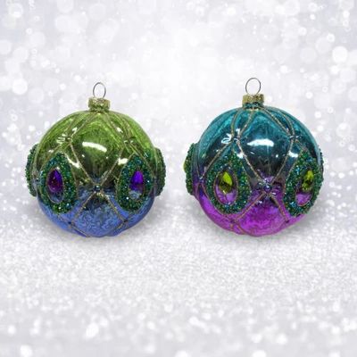 PRE-ORDER Peacock Ball Ornament Set Of 2 Christmas Decor *SHIPS 8/2025* NEW 2025