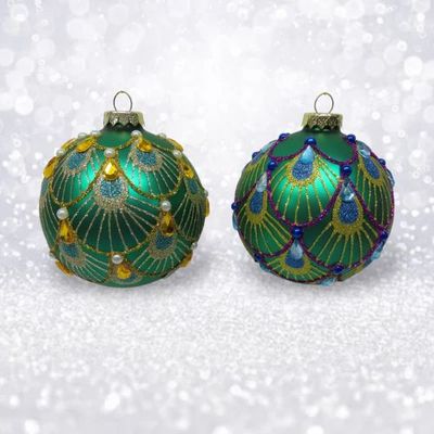 Peacock Fan Ornament Set Of 2 Christmas Decor *SHIPS WITHIN 10 DAYS* NEW 2025