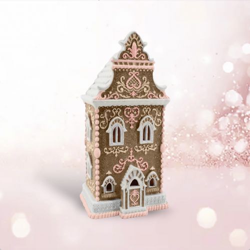 PRE-ORDER Pink Gingerbread LED Manor House Christmas Decor *SHIPS 8/2025* NEW 2025