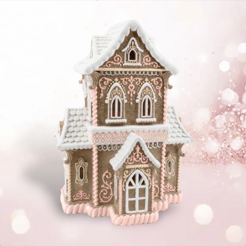 PRE-ORDER 14&quot; Pink Gingerbread LED Victorian House Christmas Decor *SHIPS 8/2025* NEW 2025