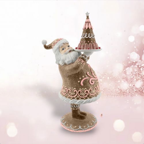 PRE-ORDER Pink Gingerbread Santa With Cake Christmas Decor *SHIPS 8/2025* NEW 2025