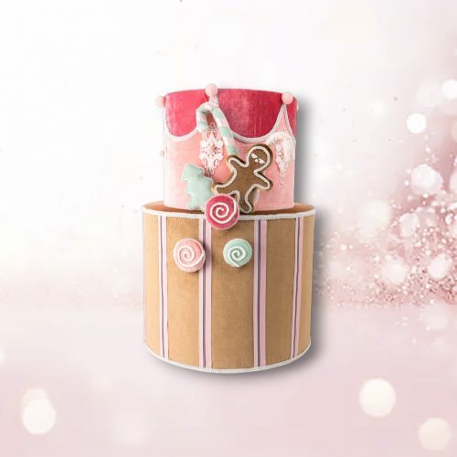 PRE-ORDER 22&quot; Pink Gingerbread Double Tier Cake Christmas Decor *SHIPS 8/2025* NEW 2025