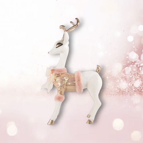 PRE-ORDER 26&quot; White Deer With Pink Sweater Christmas Decor *SHIPS 8/2025* NEW 2025