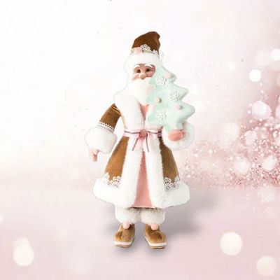 PRE-ORDER 25&quot; Brown Coat Santa With Tree Christmas Decor *SHIPS 8/2025* NEW 2025