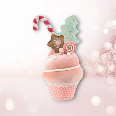 15.5&quot; Pink Cupcake With Tree Christmas Decor *SHIPS WITHIN 10 DAYS* NEW 2025