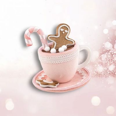 PRE-ORDER 9.5&quot; Pink Hot Chocolate Cup Christmas Decor *SHIPS 8/2025* NEW 2025